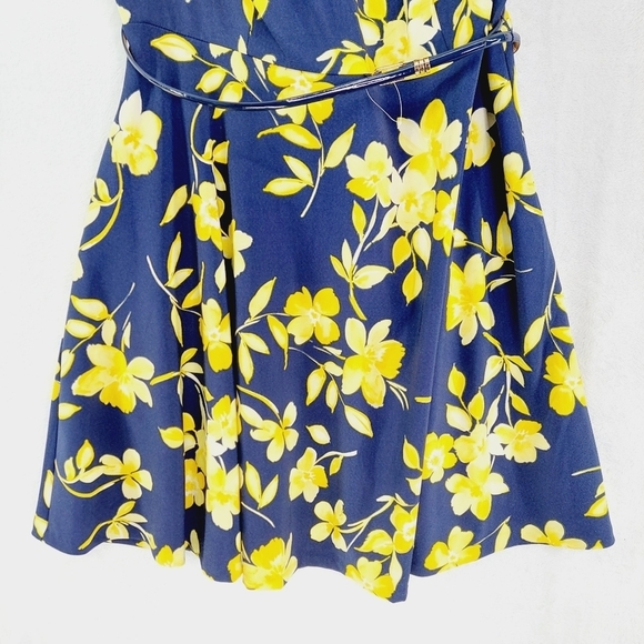 Alyx Yellow & Blue Floral Sleeveless Boat Neck Flared Mini Dress 2972 - Picture 2 of 9